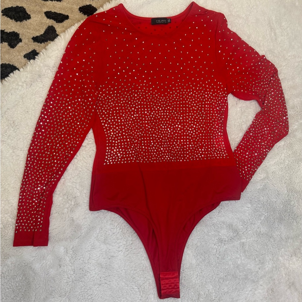 Rhinestone Red Stunning Bodysuit